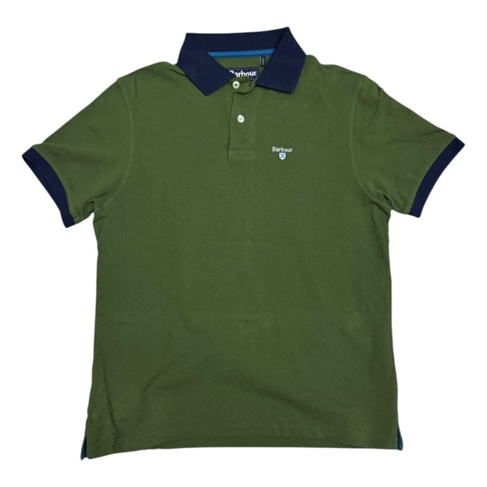 BARBOUR Luxury Designer Business Casual Green Polo Tee Shirt Mens Medium